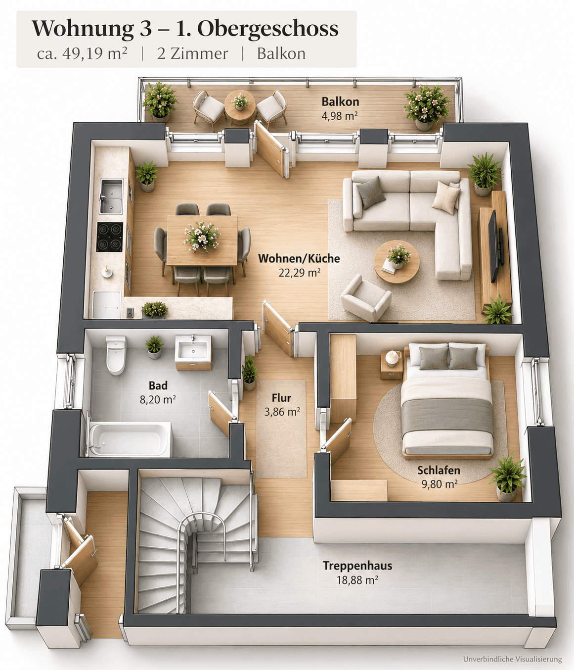 Helle 2-Zimmer-Wohnung mit Balkon, Bild 3