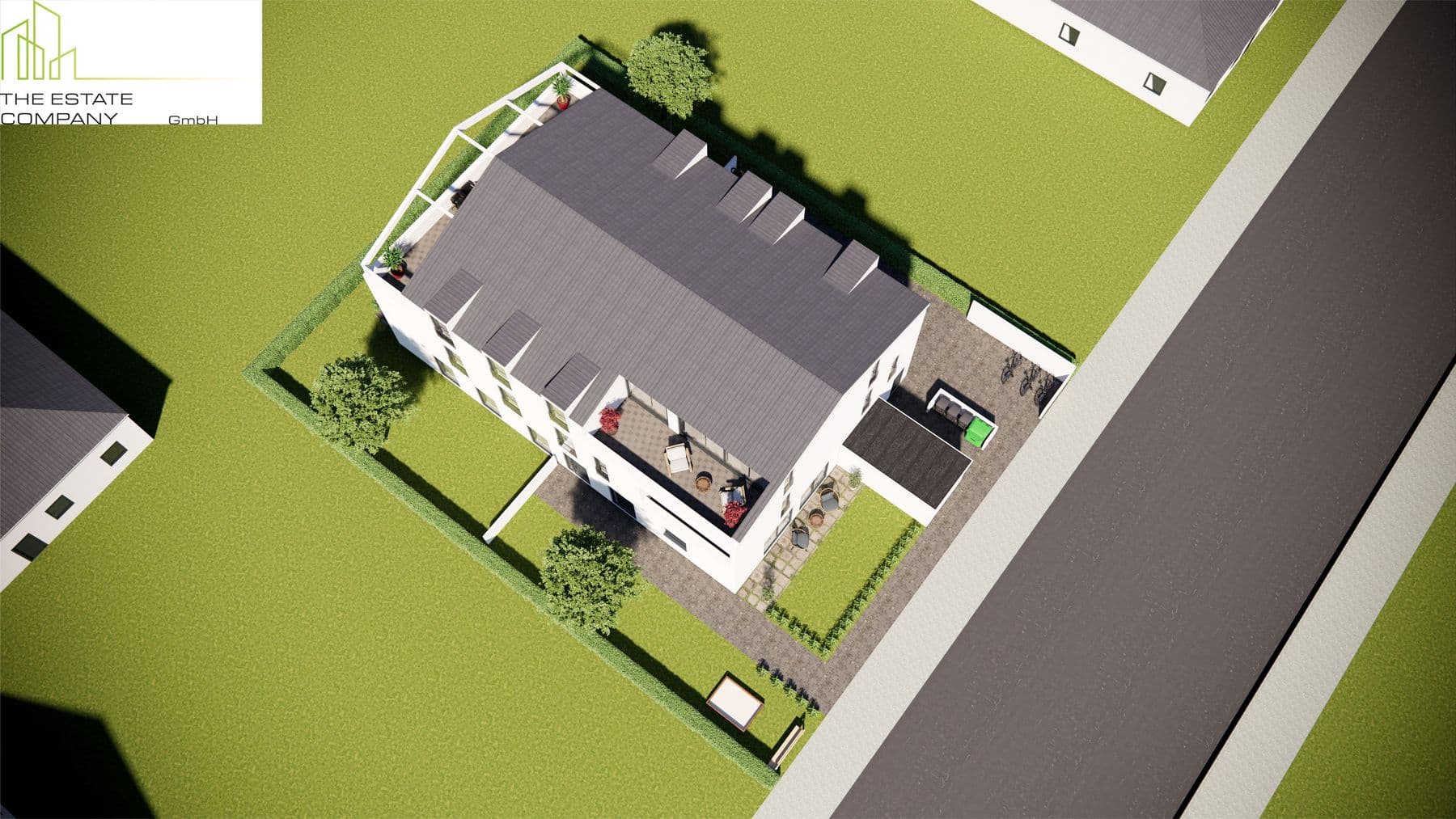 Helle Erdgeschosswohnung mit offener Wohnküche, Terrasse und sonnigem Garten, Außenansicht
