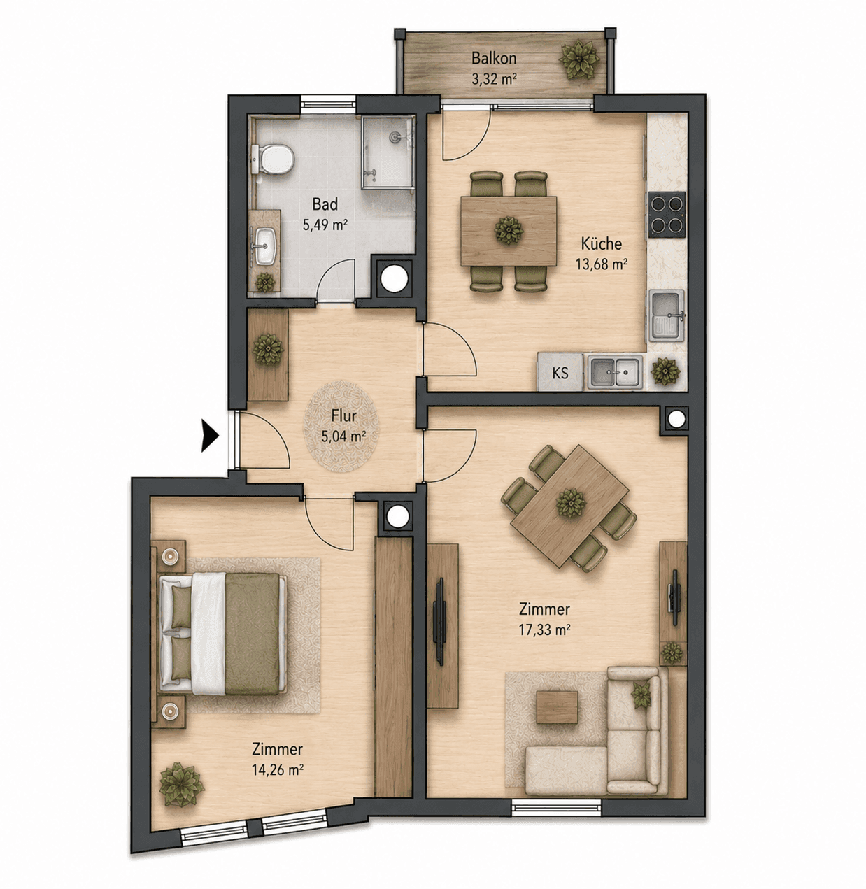 2-Zimmer-Wohnung mit Balkon in attraktiver Lage - Erstbezug nach umfassender Renovierung, Bild 3