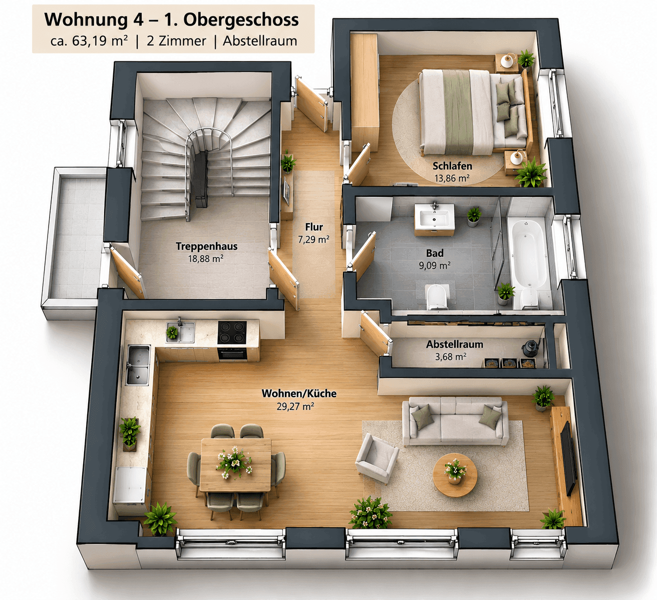 Großzügige 2-Zimmer-Wohnung mit attraktivem Grundriss, Bild 2
